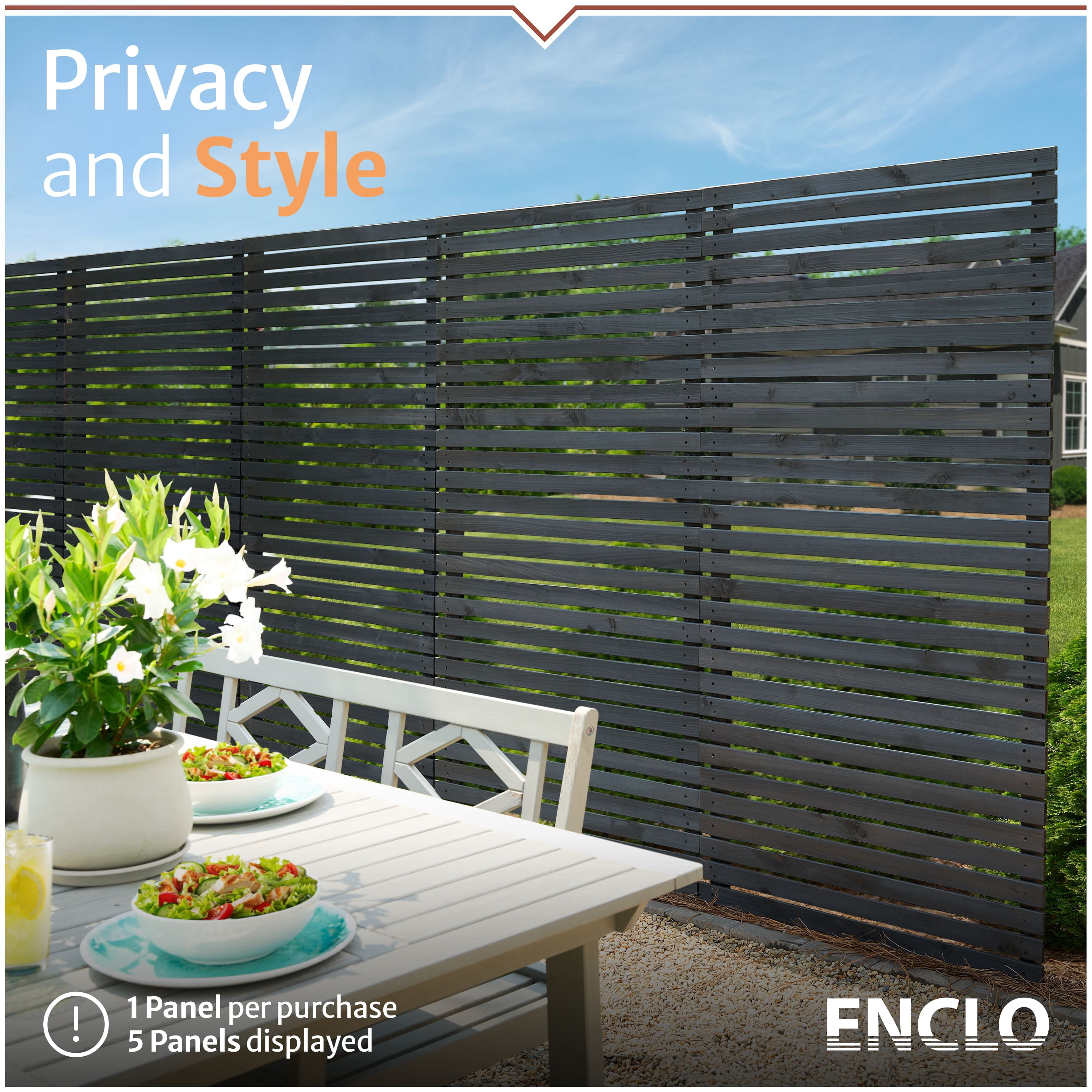 6ft H x 3.1ft W (1 Panel) No Dig Enclo Aspen Charcoal Wood Privacy Screen, Decorative Patio Privacy Screen, Great to Hide Trash Cans, Outdoor Privacy Fence Panel, Air Conditioner Fence, EC18042