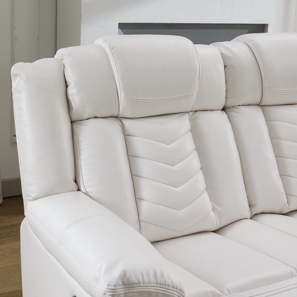 Gewnee 2-Piece Power Reclining Sofa Set, High-Quality Technical Leather with LED Strip & Wireless Charger, Living Room Furniture, White