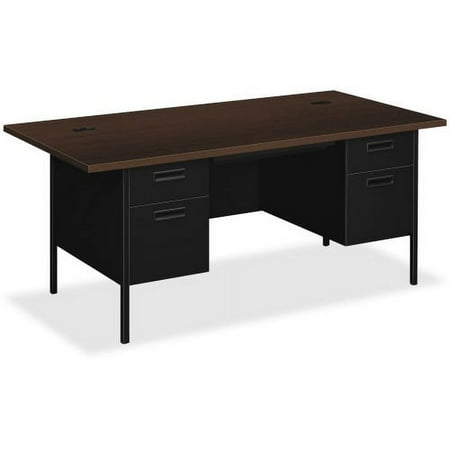 UPC: 0035349245331 | HON Metro Classic Double Pedestal Desk – 4-Drawer 72  x 36  x 29.5  – 4 x Box Drawer(s)  File Drawer(s) – Double Pedestal – Square Edge – Material: Steel – Finish: Mocha Laminate  Black Paint