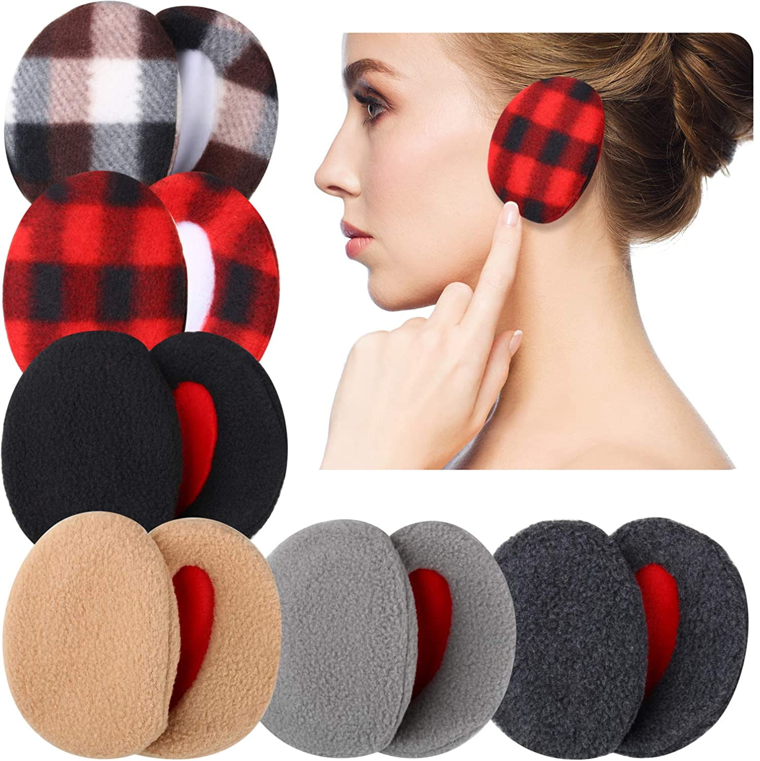 6 Pairs Earmuffs Bandless Fleece Ear Winter Ear Covers Unisex, 6 Colors