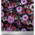 thumbnail image 2 of Soimoi Orange Poly Georgette Fabric Leaves,Insect & Anemone Flower Print Sewing Fabric BTY 42 Inch Wide, 2 of 3