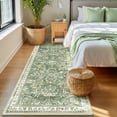 thumbnail image 2 of MJIAexp 3'x8' Boho Runner Rug,Non Slip Washable Floral Hallway Runner Rug with Rubber Backing, Low Pile Faux Wool Distressed Carpet for Kitchen, Laundry, Bedroom, Entrance,Green, 2 of 7