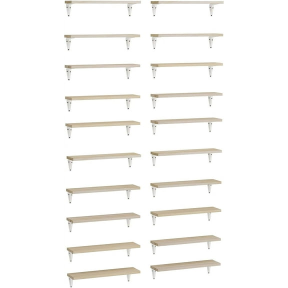 Wallniture Arras 17"x4.5" Floating Shelves for Wall, Shelf for Garage Storage, Wall Bookshelf, Pantry & Kitchen Shelving, Living Room Shelves, Natural Wood, Set of 20