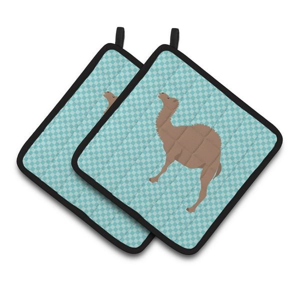 Caroline's Treasures F1 Hybrid Camel Blue Check Pair of Pot Holders