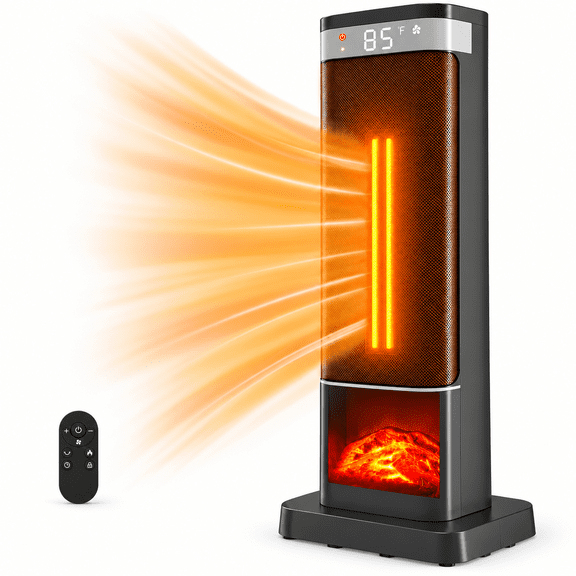 24 Inch 1500W PTC Ceramic Tower Space Heater, 70° Oscillation, 7-Color LED Light, 12H Timer, Adjustable Thermostat, Quiet Portable Indoor Electric Heater for Bedroom Home Office