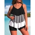 thumbnail image 3 of Women's Casual Tankini Set, Plus Size Contrast Color Ruffle Hem Top & Boxer Short Bottom Swimsuit 2 Piece Set, 3 of 5