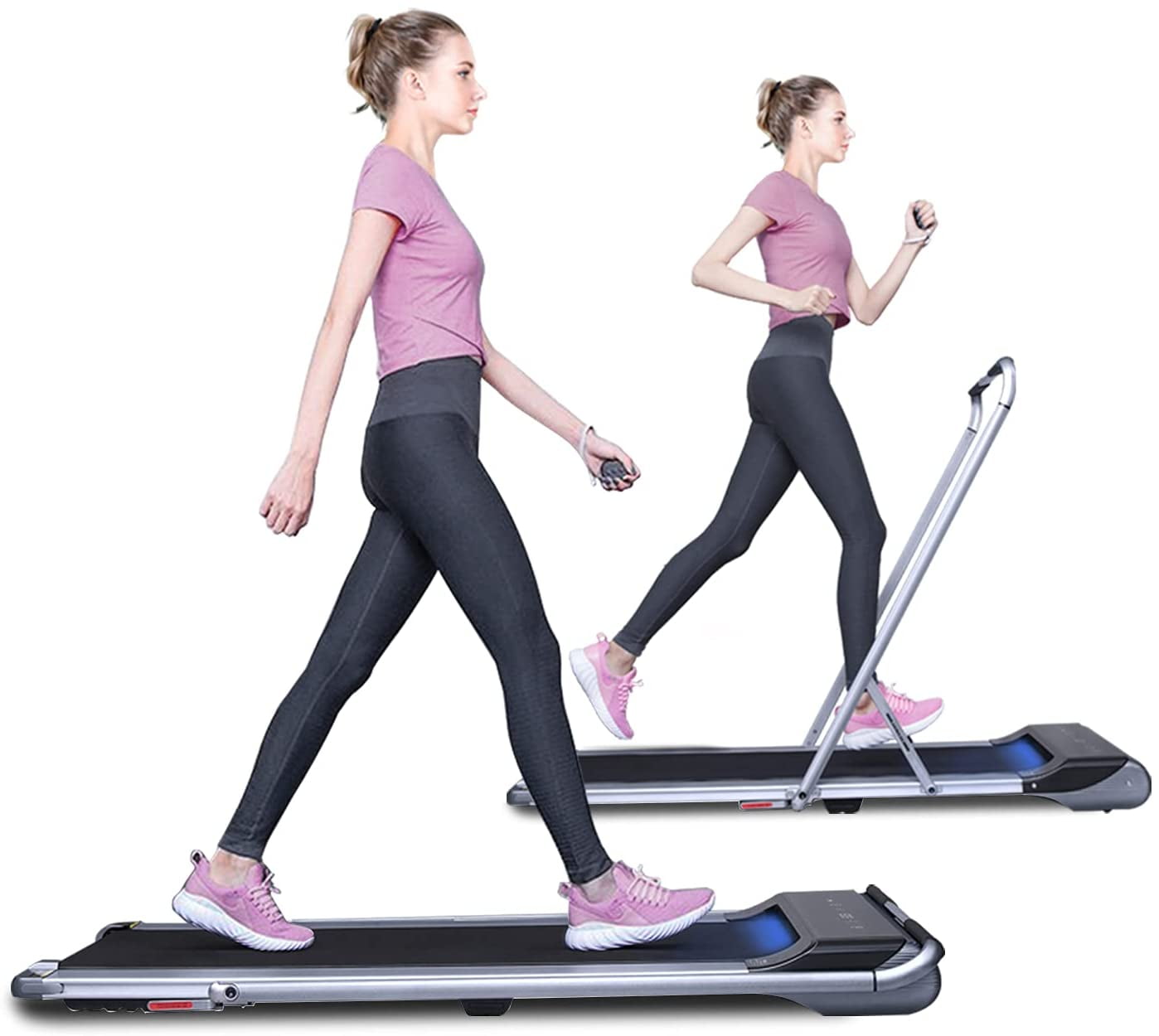 RHYTHM FUN Treadmill Under Desk Walking Treadmill Compact Portable Mini Treadmill for Small Spaces Installation-Free Quiet Jogging Treadmill with Smart Remote and Workout App for Home Office Apartment 