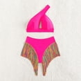 thumbnail image 5 of Bikini Set For Women Two Piece One Shoulder Hollow Out Fringe Hem High Waist Slimming Bathing Suit Y2K Cute Swimwear (M, Hot Pink), 5 of 9
