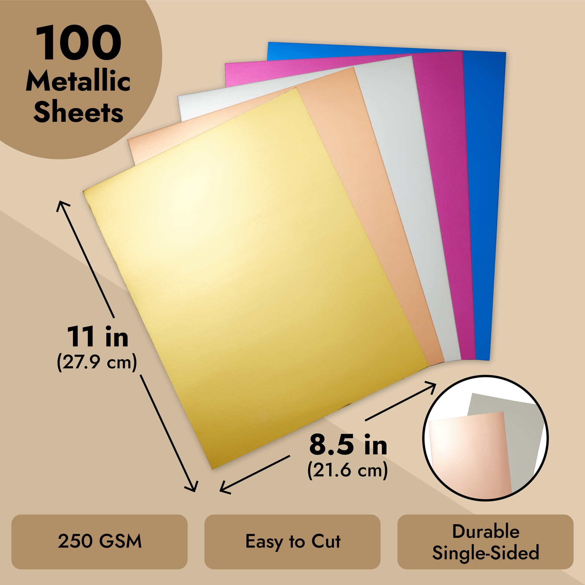 100 Bright Metallic Cardstock Sheets, 250 gsm, 8.5x11 for 100 Bright Metallic Cardstock Sheets, 250 gsm, 8.5x11 for