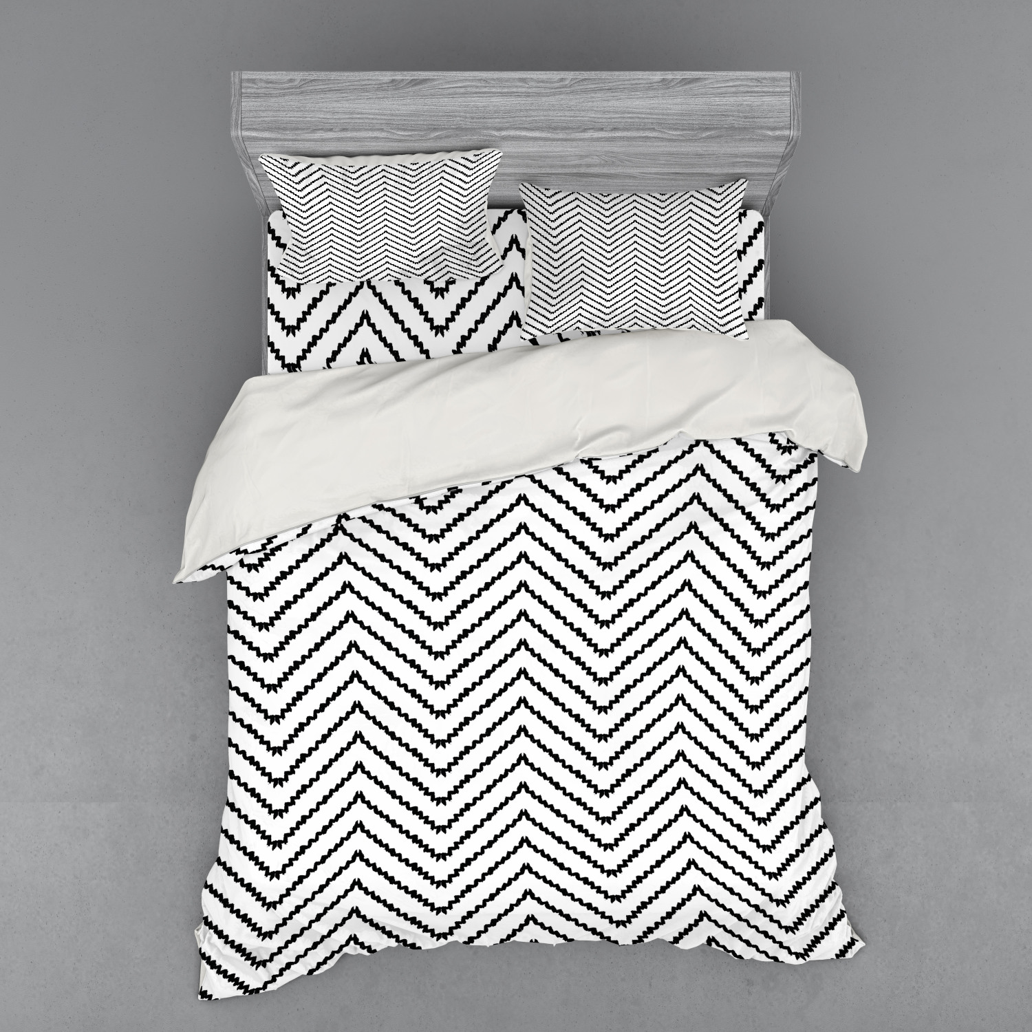 Modern Duvet Cover Set, Geometric Triangle Shapes Zig Zag Triggering Lines Minimalist Pattern