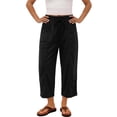 thumbnail image 4 of ZHYou No Boundarie Womens Wide Leg Capri Pants High Waisted Drawstring Elastic Waist with Pockets Contrast Stripe Loose Fit Casual Summer Cropped Trousers Black Size 2XL, 4 of 8