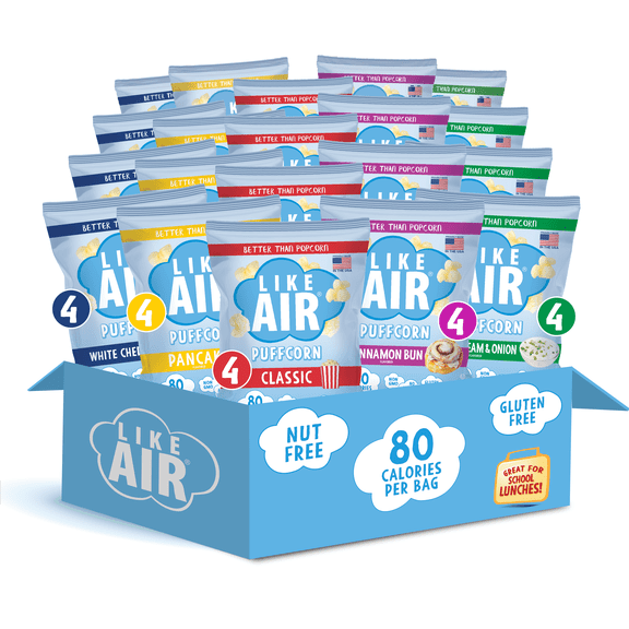 Like Air Puffcorn 5 Flavor Variety Pack Box, 0.5oz 20ct