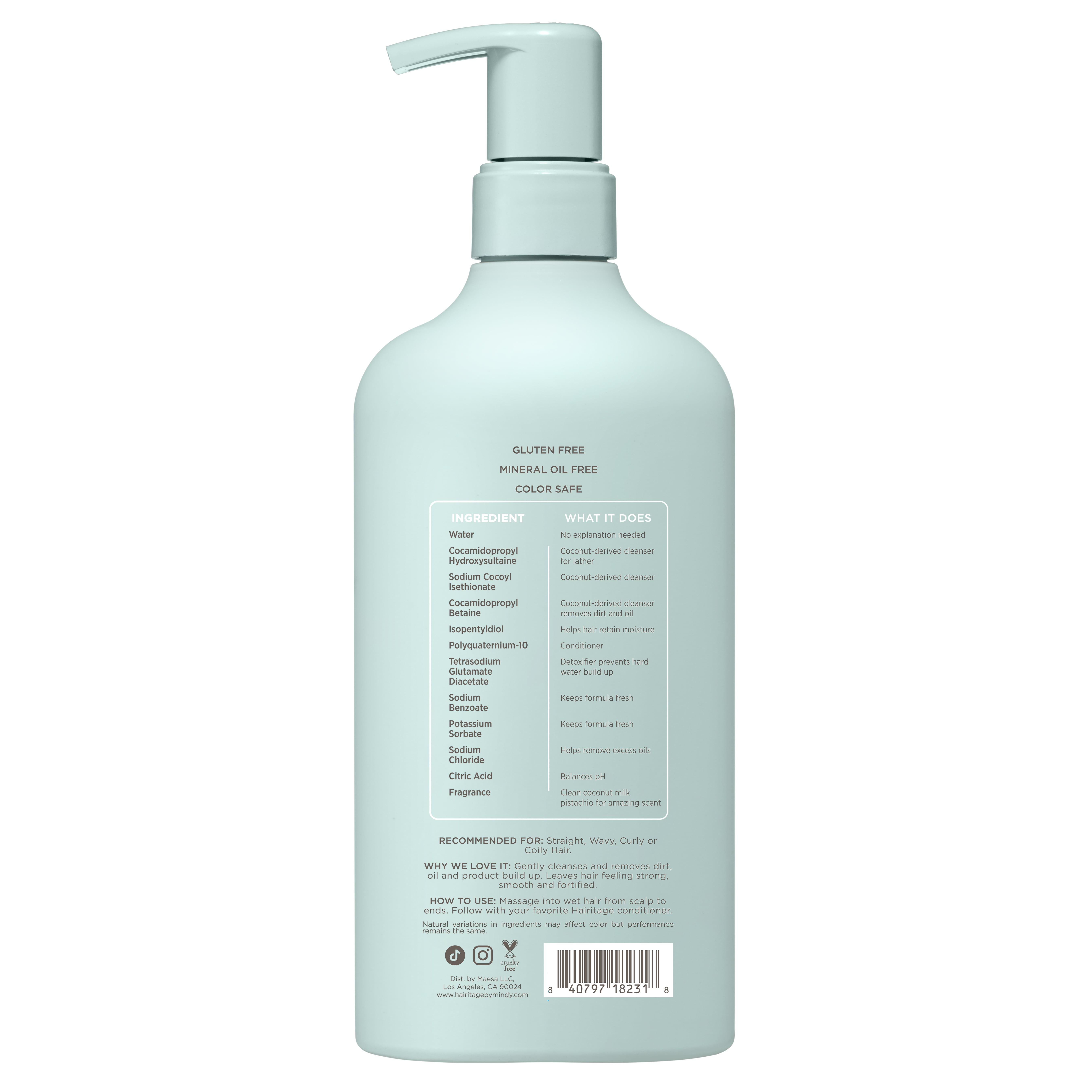 Hairitage Coconut Milk Pistachio Strengthening Shampoo for Dry Damaged Hair, 15 fl oz