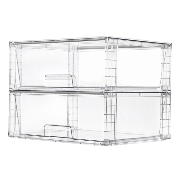 2 Pack Large Clear Stackable Storage Drawers 27QT, Easily Assemble Plastic Closet Storage Bins, Dust-Proof UnderBed Organizer for Clothing, Sweater Organization