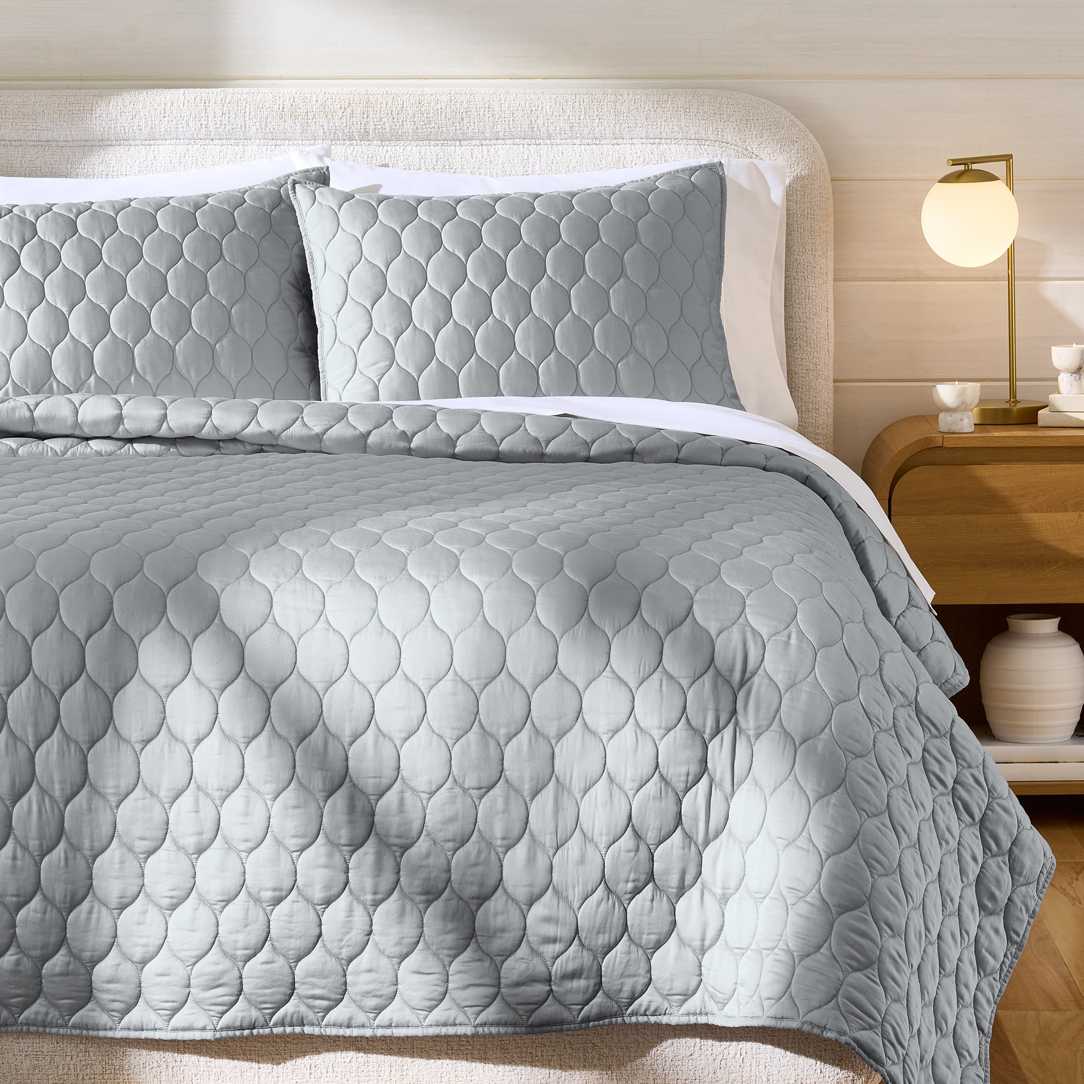 Better Homes & Gardens Tencel Quilted Pillow Shams, King, Silver Grey, 2 Pack