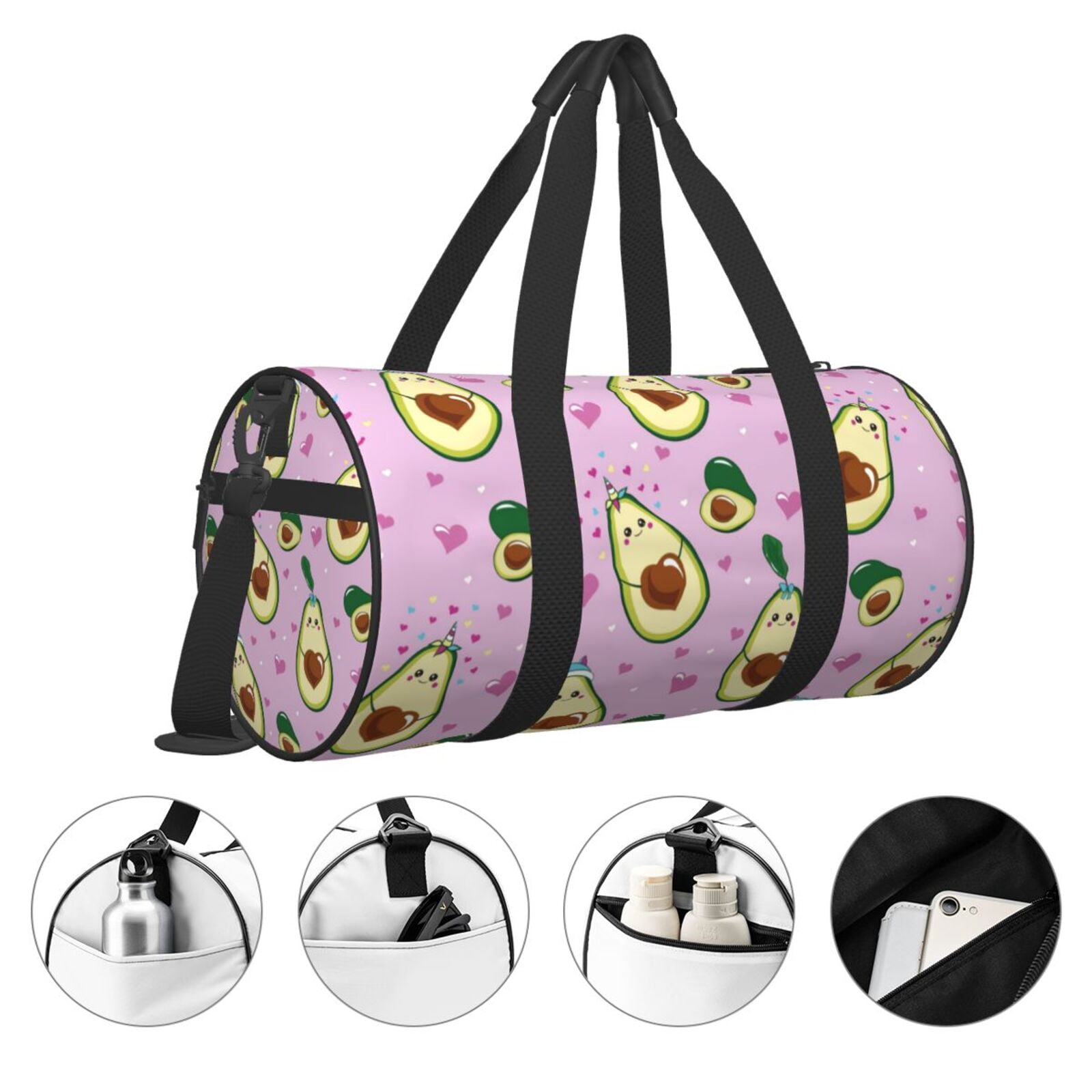 Vsdgher Different Avocados 45L Foldable Duffel Bag, Sports Gym Bag,Overnight Bag, Portable Weekender Bag for Airplanes