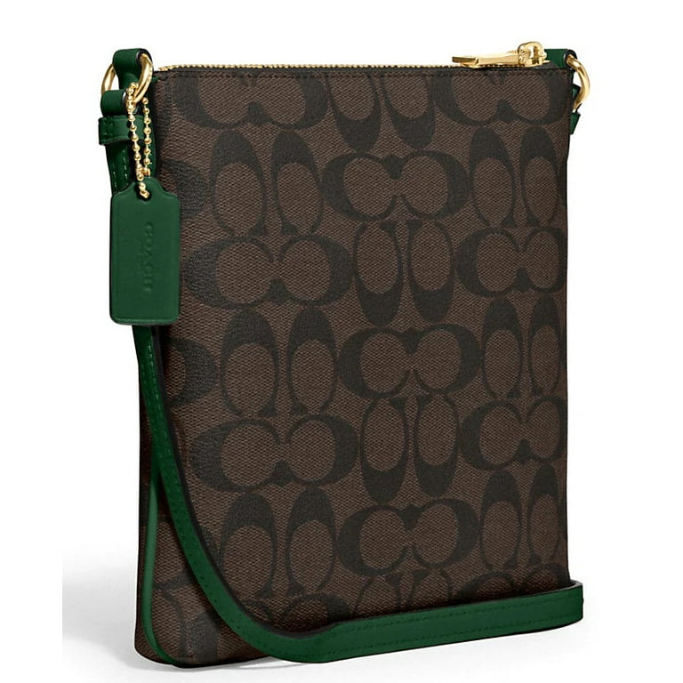 Coach Women s Mini Rowan File Bag Top Zip Signature Canvas Leather Brown Dark Pine Walmart