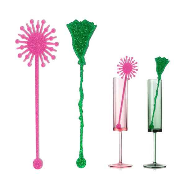 Paquete De 20 Decoraciones De Fiesta Rosa Y Verde, Accesorios Para Fiesta De Princesa Y Bruja, Escoba De Bruja Verde Y Varita De Princesa Rosa Con Purpurina, Varillas Para Agitar Cócteles Para Fiestas
