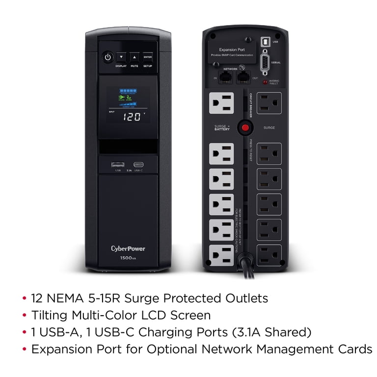 CyberPower Surge Protector Power Supply - 1500VA/1000W UPS System