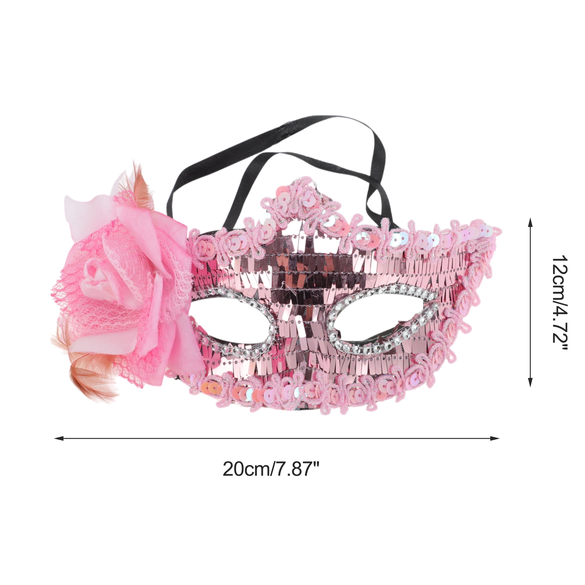 Unique Bargains 1 Box Elegant Floral Sequins Half Face Party Mask Pink