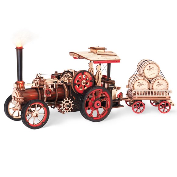 ROKR 3D Wooden Puzzle Engine Tractor Locomotive Electric Vintage Car Model Kit Toy Xmas Gift for Boys/Girls