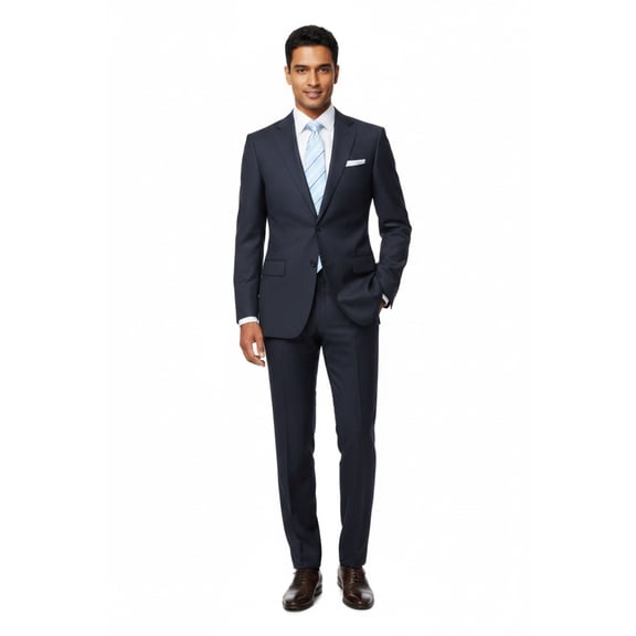 Men Suit BERLUSCONI Turkey Italian Wool 180's Single Breasted 623-03 Navy Plaid