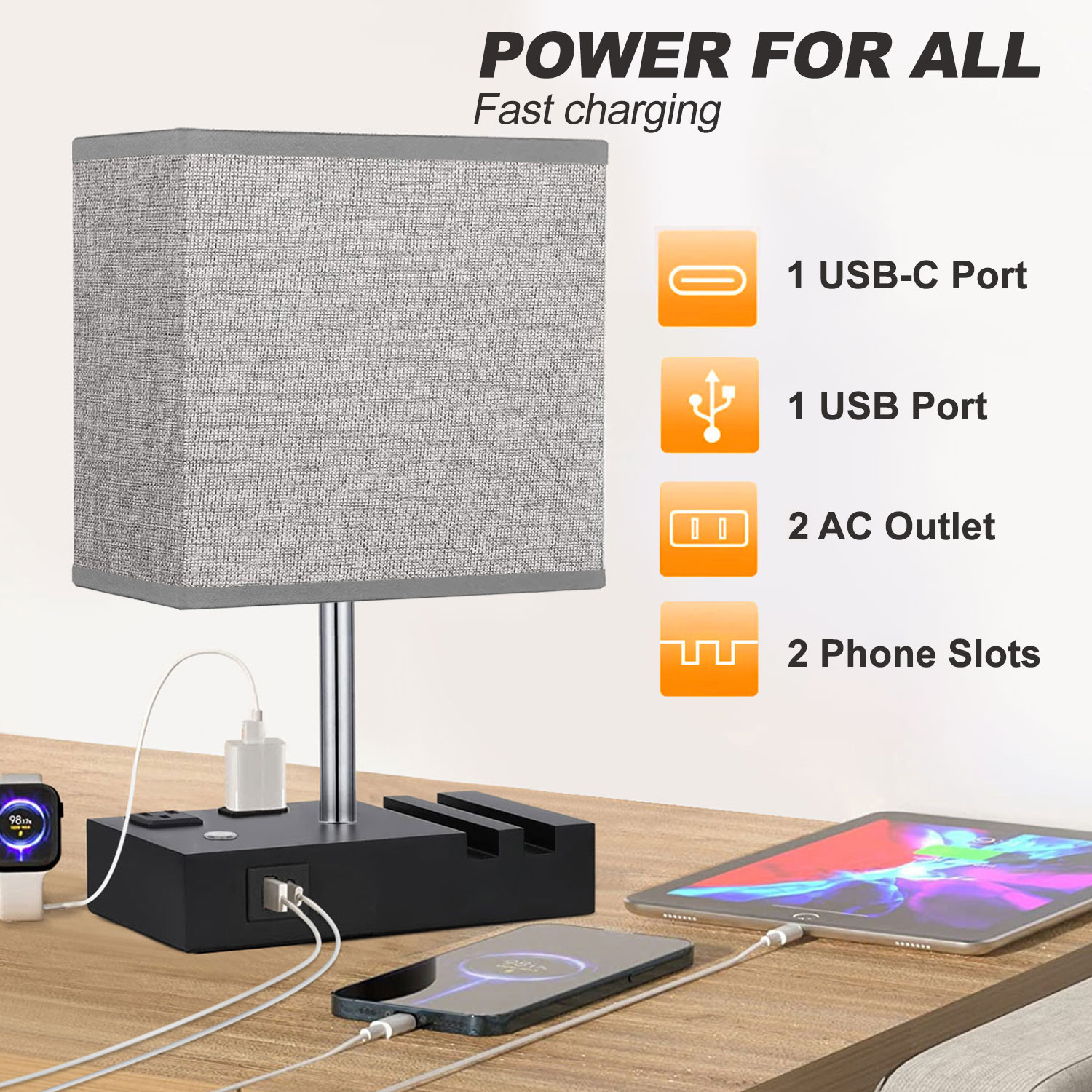 GVDV Home Bedside Lamp with USB Charging Ports photo 3