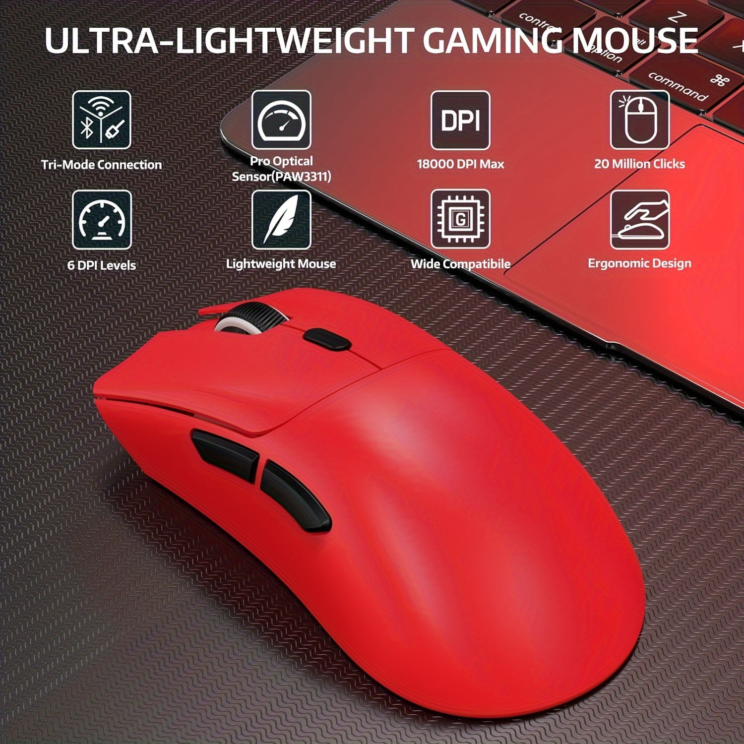 ATTACK SHARK R1 SUPERLIGHT Mouse with Tape, PixArt PAW3311 Gaming Sensor, BT/2.4G Wireless/Wired Gaming Mouse, 6 Adjustable DPI up to 18000, 65 Hrs Battery, Office Mice for Win11/Xbox/PS/Mac