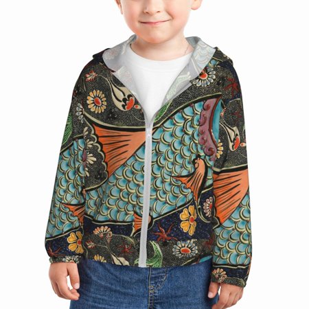 

Vsdgher Rich Fish Kids Sun Protection Hoodie with Zip Rash Guard Tops Children s Long Sleeve Sun Protection Clothing - 2 Years