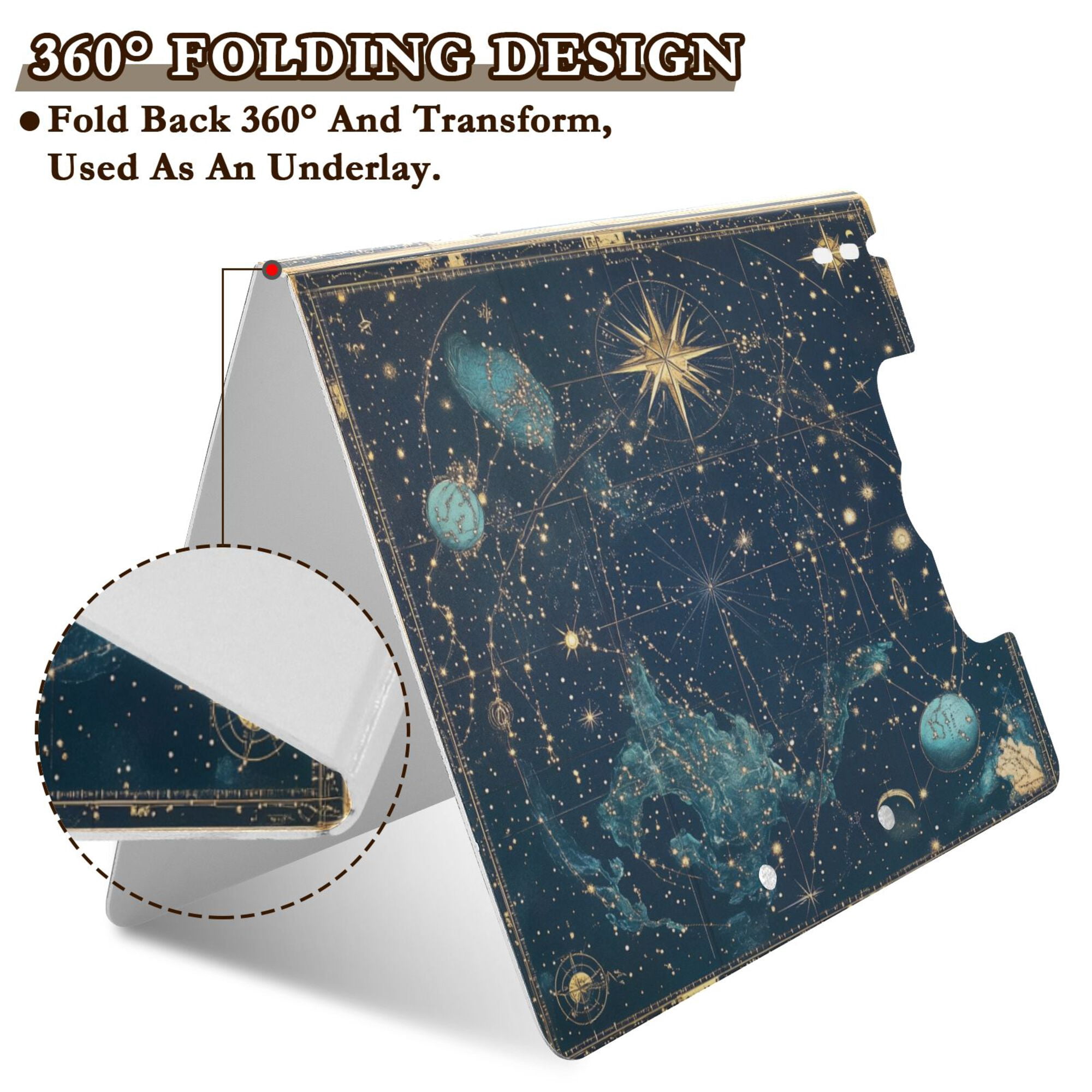 FORMRS A4 Clipboard Folder with Pen Holder Horizontal Foldable School Office Binder, Dark Star Map