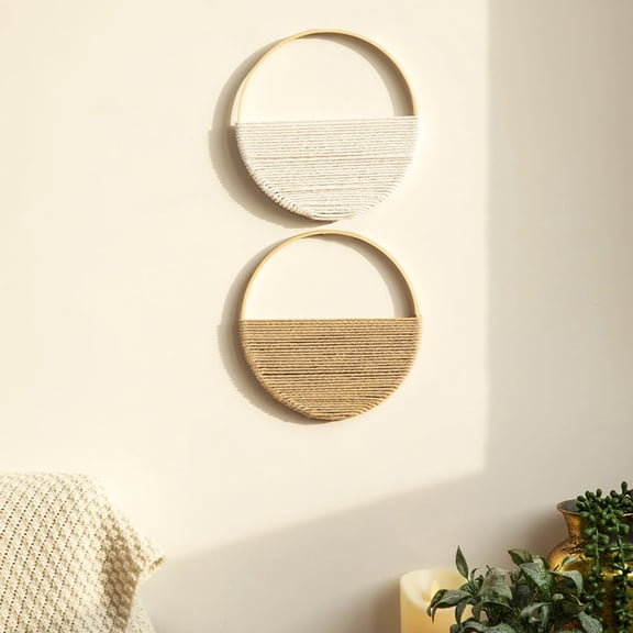 2pcs Circle Wall Hanging Boho Hand Woven Tapestry Chic Bohemian Apartment Dorm Room Decoration,Style 2