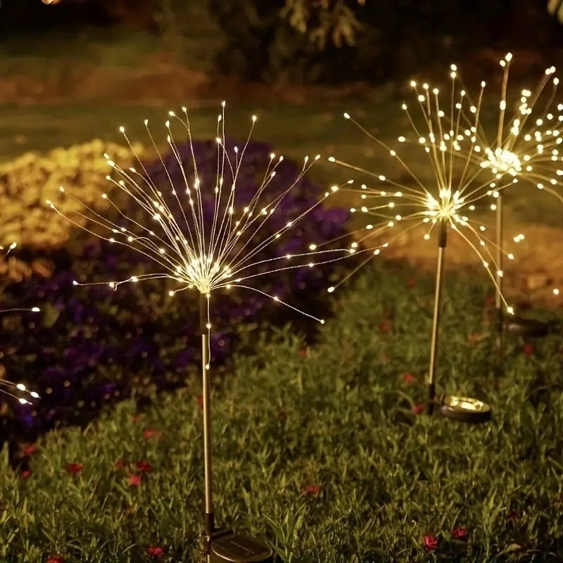 120 LED Solar Fireworks Lights, Starburst Fairy Lights with 8 Lighting Modes, IP4X, Solar Powered Pathway Lights for Patio, Yard, Christmas Holiday Decor, Plastic & Copper Material, No Feather