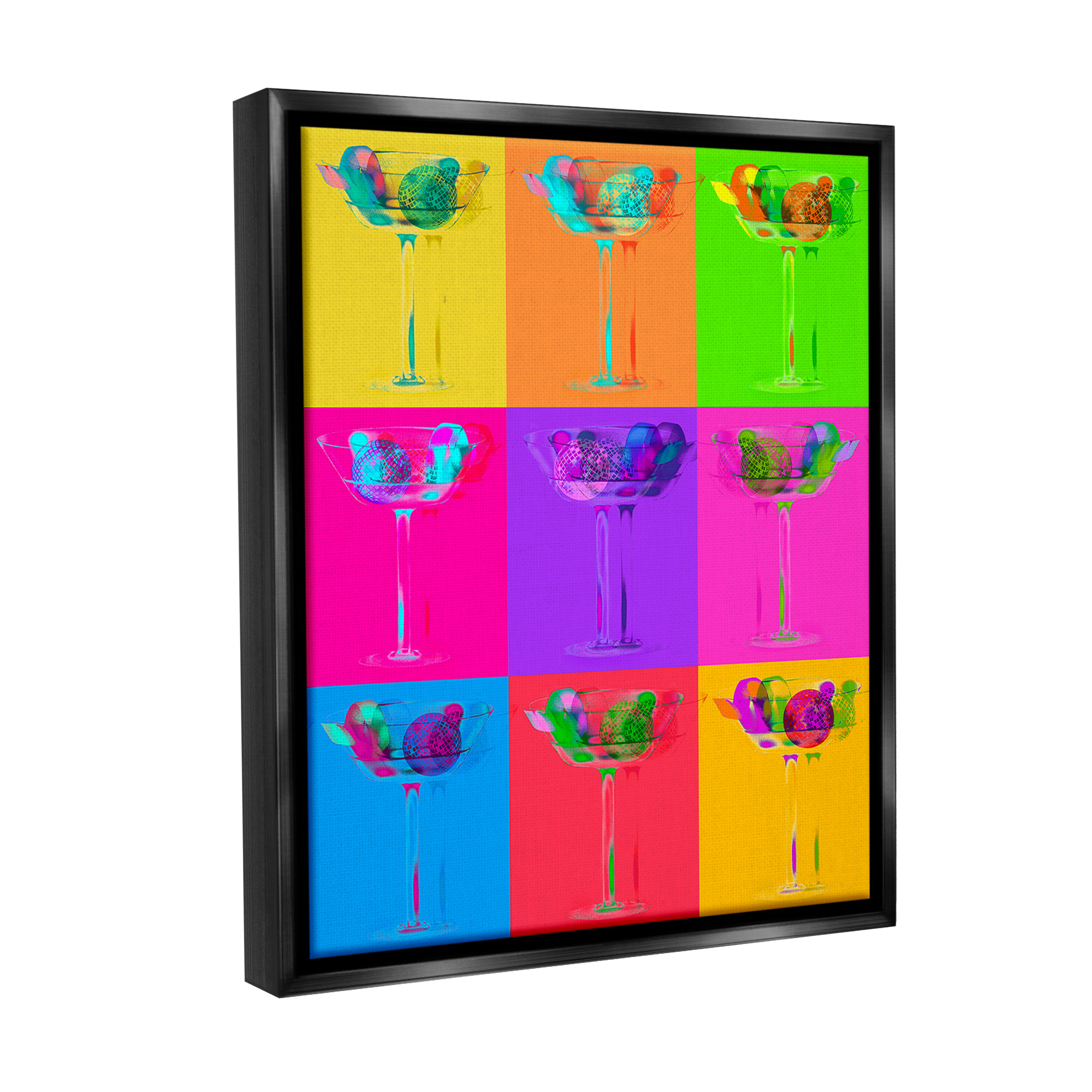 Stupell Industries Pop Style Martinis Food & Beverage Painting Black Floater Framed Canvas Art Print Wall Art, 17 x 21