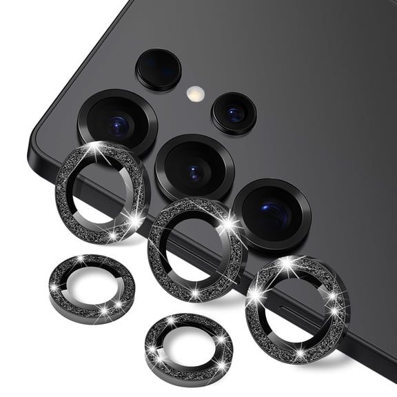 Dteck for Samsung Galaxy S26 Ultra Bling Camera Lens Protector, 9H Tempered Glass Aluminum Alloy Metal Individual Lens Protective Ring Glitter Decoration HD Clear Tempered Glass Cover,Black