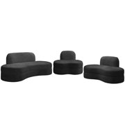 Ultra Vogue Black Velvet Lounge Sofa Set 3Pcs MITZY Meridian Contemporary