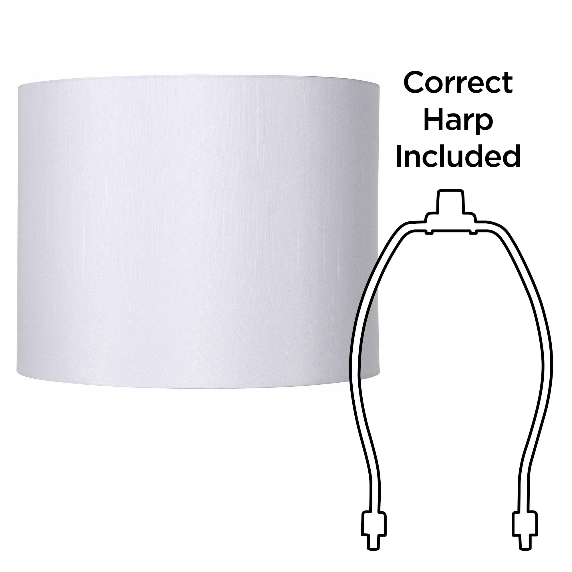 Springcrest White Hardback Medium Drum Lamp Shade 14" Top x 14" Bottom x 11" High (Spider) Replacement with Harp and Finial