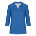 thumbnail image 4 of MIUOWANP Women's 3/4 Sleeve Tops Classic Solid Color Easy to Mix and Match Lapel V-Neck Business Casual Blouse Size XXL(12)Dark Blue, 4 of 4