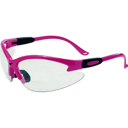 Global Vision Contender Bifocal Safety Glasses Pink Frame Clear Lens 2.0x Magnification ANSI Z87.1 Shatterproof Anti-Fog Protective Lab Eyewear