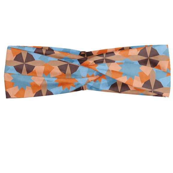 Abstract Headband, Exotic Design of Polygonal Retro Feels, Elastic and Soft Women's Bandana for Sports and Everyday Use, Grey Red Coconut, by Ambesonne