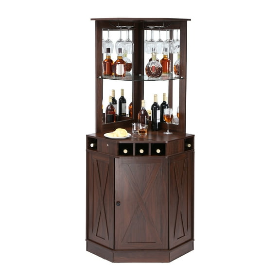 BENTISM Industrial Bar Cabinet with Glass Holder, MDF Board Brown