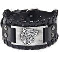 thumbnail image 1 of Pulsera de cuero KAIYANG metal ancho retro hombre cabeza de lobo plata talla 1, 1 of 5