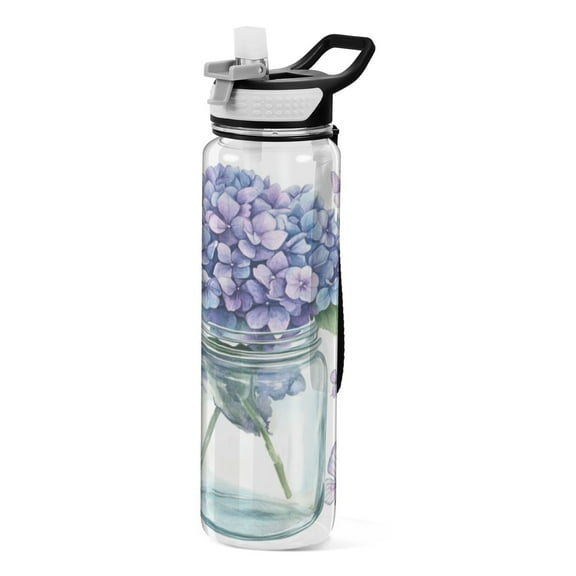 Qxltty Hydrangea Vase Water Bottle 32 oz with Straw BPA Free Reusable Fitness Sport Bottle Perfect for Travel School Outdoors and Gym