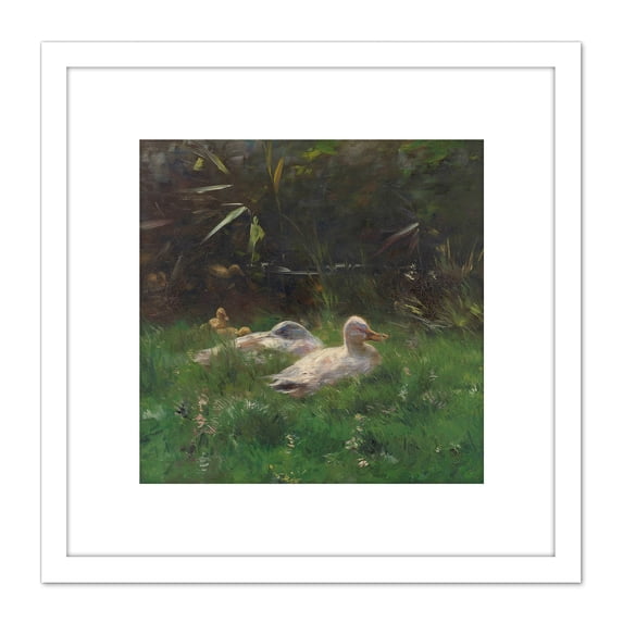 Willem Maris Ducks Painting 8X8 Inch Square Wooden Framed Wall Art Print Picture with Mount