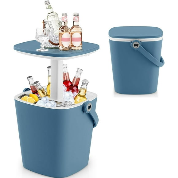 Outdoor Side Table Cooler - 4 Gallon Portable Beer Wine Ice Bucket with Handle, Lift Top Lid, Bottle Opener, Patio Cool Bar Table for Cocktail Beach Backyard Party Poolside Picnic
