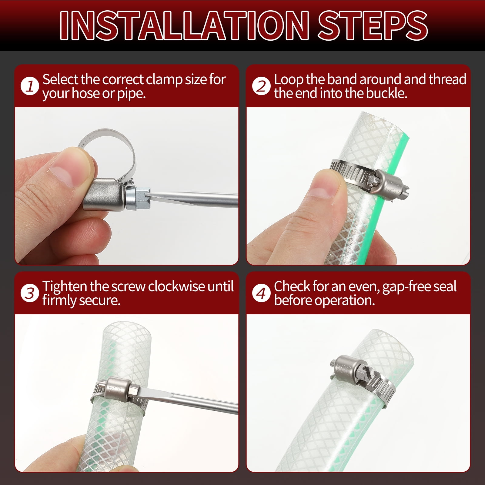 Uxcell 10 Pack Stainless Steel Hose Clamp, Adjustable Range 9.1"- 10"(232-254mm) Worm Gear Hose Clamp Assortment Kit, Metal Fuel Line Clamping for Plumb, Automotive, Mechanical, Silver