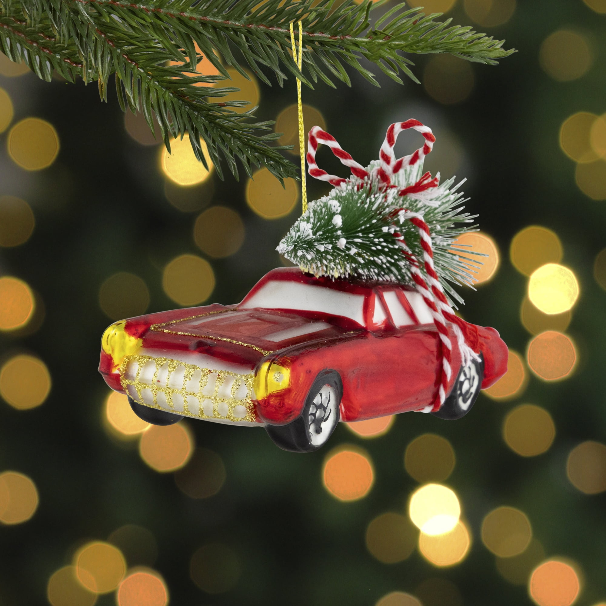 Ornament glass red car w/christmas tree H5.5cm (1192720055015
