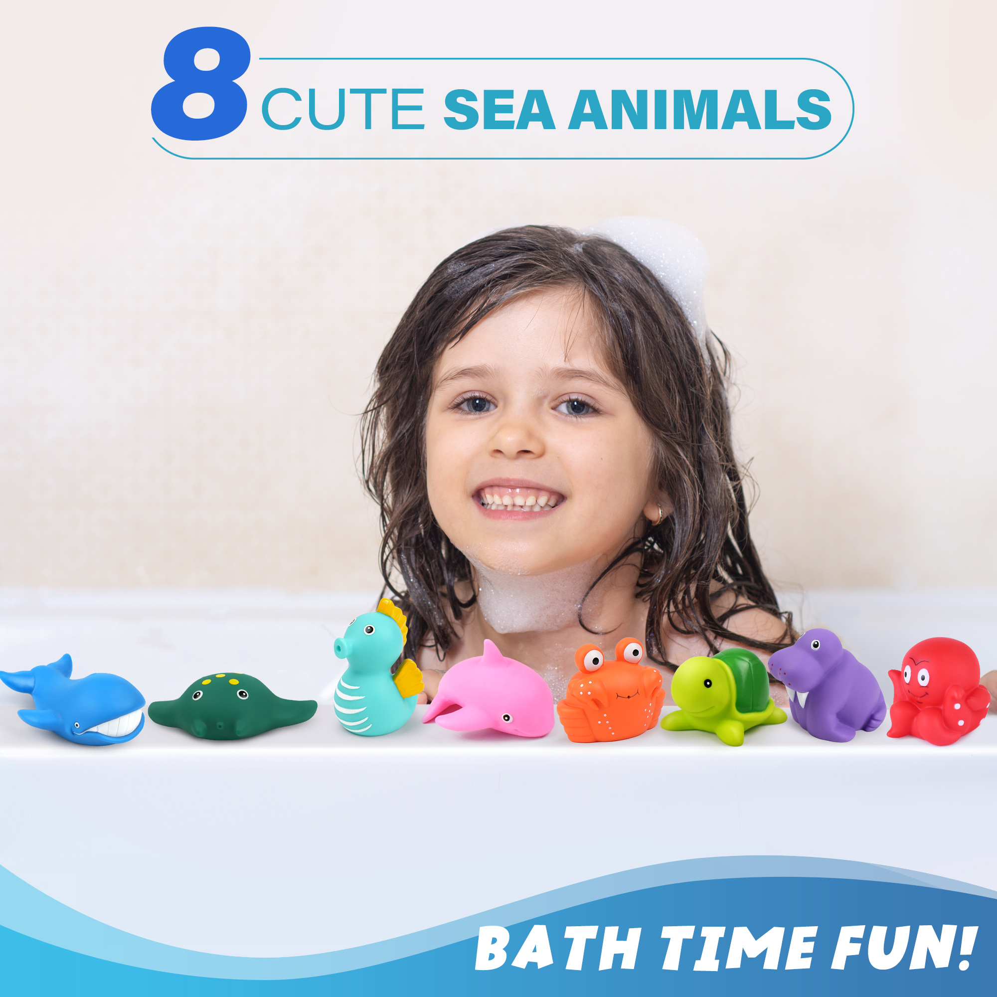 LotFancy No-Hole Bath Toys, 8-Piece Sea Animals photo 2