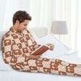 thumbnail image 6 of Salouo Brown Palms Print Button-Front Long Sleeve Pajama Set for Men, Soft 2Pjs Men's Long Sleeve Sleepwear-Large, 6 of 7