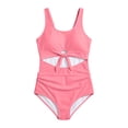 thumbnail image 3 of Shadoumai Girls One Piece Swimsuit Size 8-9 Trim Wrap Tie Back Tankini Sets Lightweight Color Block Bathing Suit Ruched Adjustable Strap Beach Swimwear, 3 of 5
