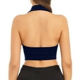 thumbnail image 2 of YUUMIN Women's Halterneck Waistcoat Vest Lapel Collar Blazer Sleeveless Crop Top Navy Blue XXL, 2 of 8